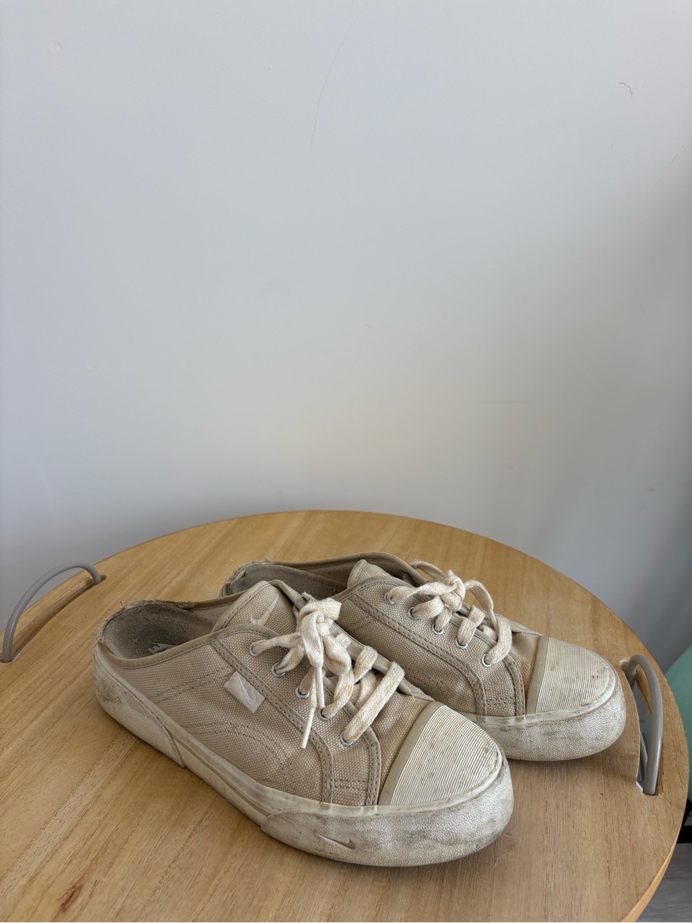 Nike Canvas Lace-Up Slip-On Sneakers in Beige